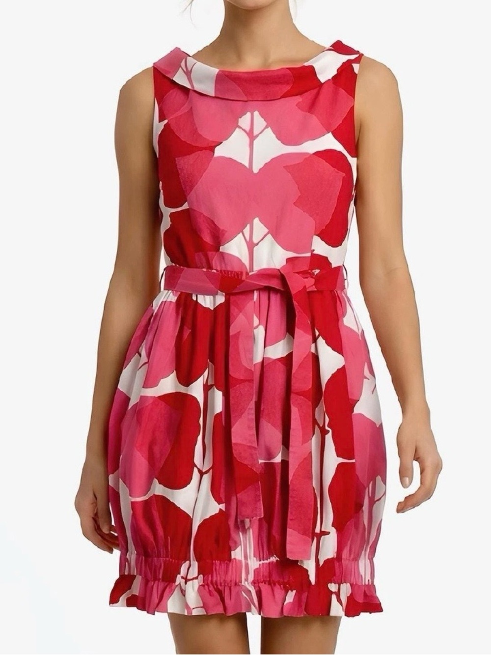MARIMEKKO Bubble Mini Dress Pink Red Cowl Neck Sleeveless Dress XS Finland